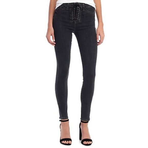 [Hudson] High Waisted Lace Up Denim Jeans - Picture 3 of 9